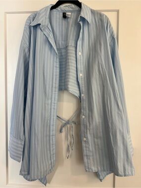 Divided Light Blue & White Striped Shirt